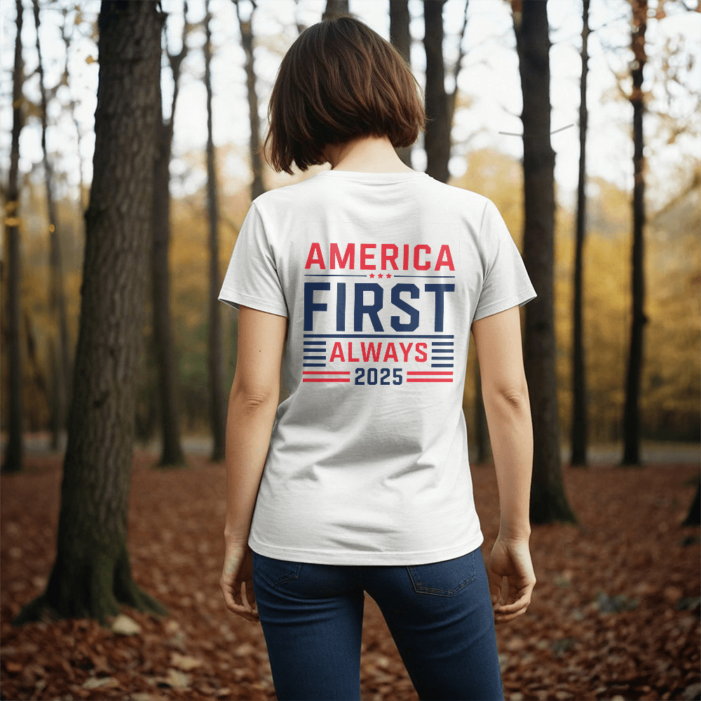 America First Always 2025 T-Shirt | Patriotic Unisex Tee - Bubble Gum Wink