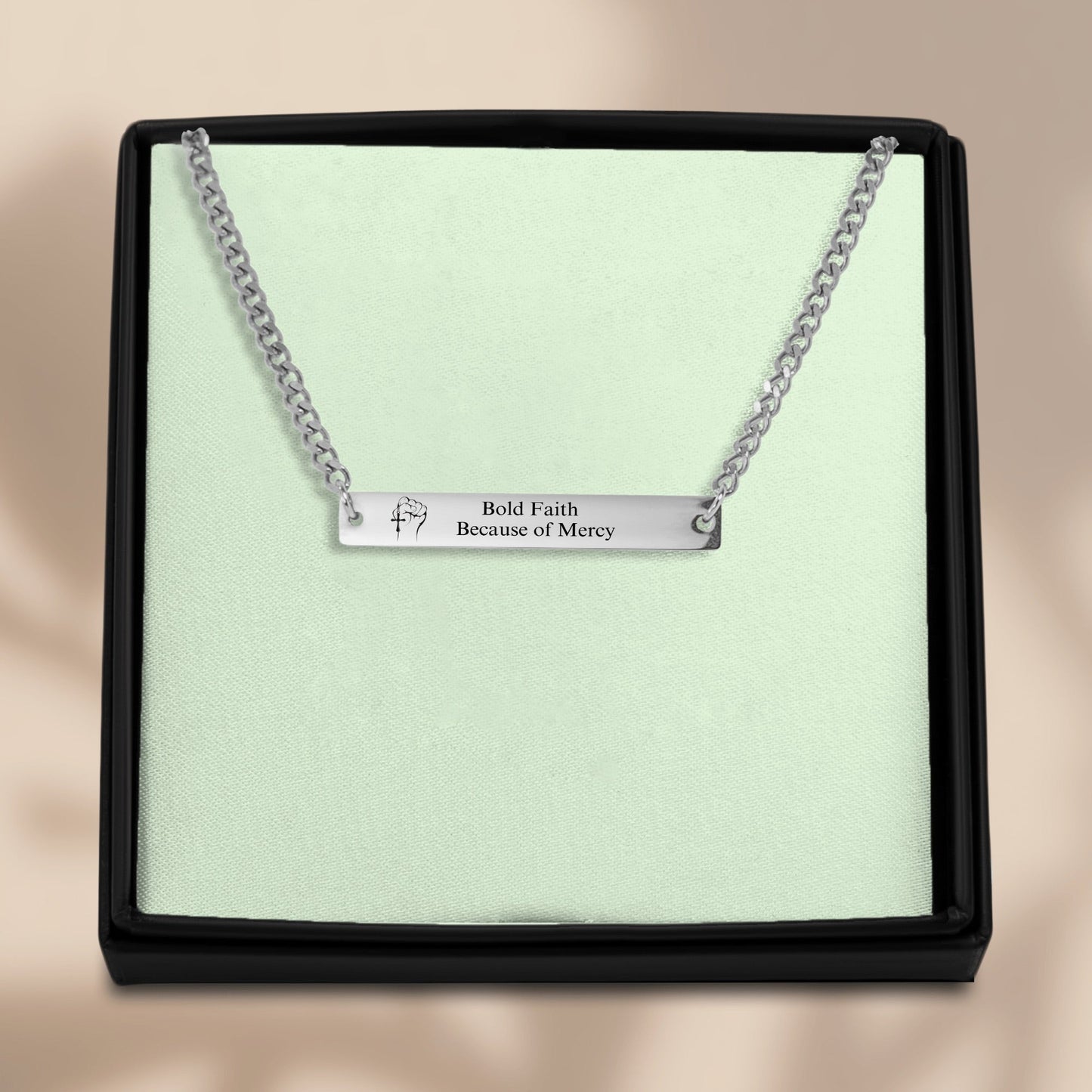 Bold Faith Bar Necklace – Because of Mercy - Bubble Gum Wink