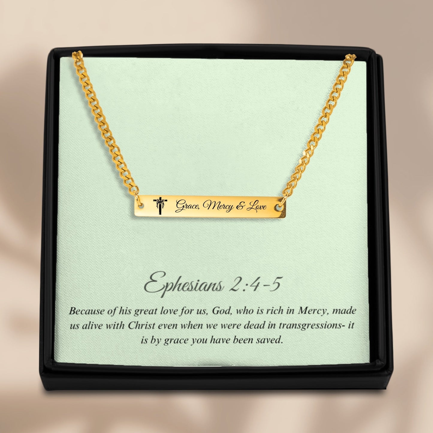 Grace, Mercy, & Love Cuban Link Bar Necklace - Bubble Gum Wink