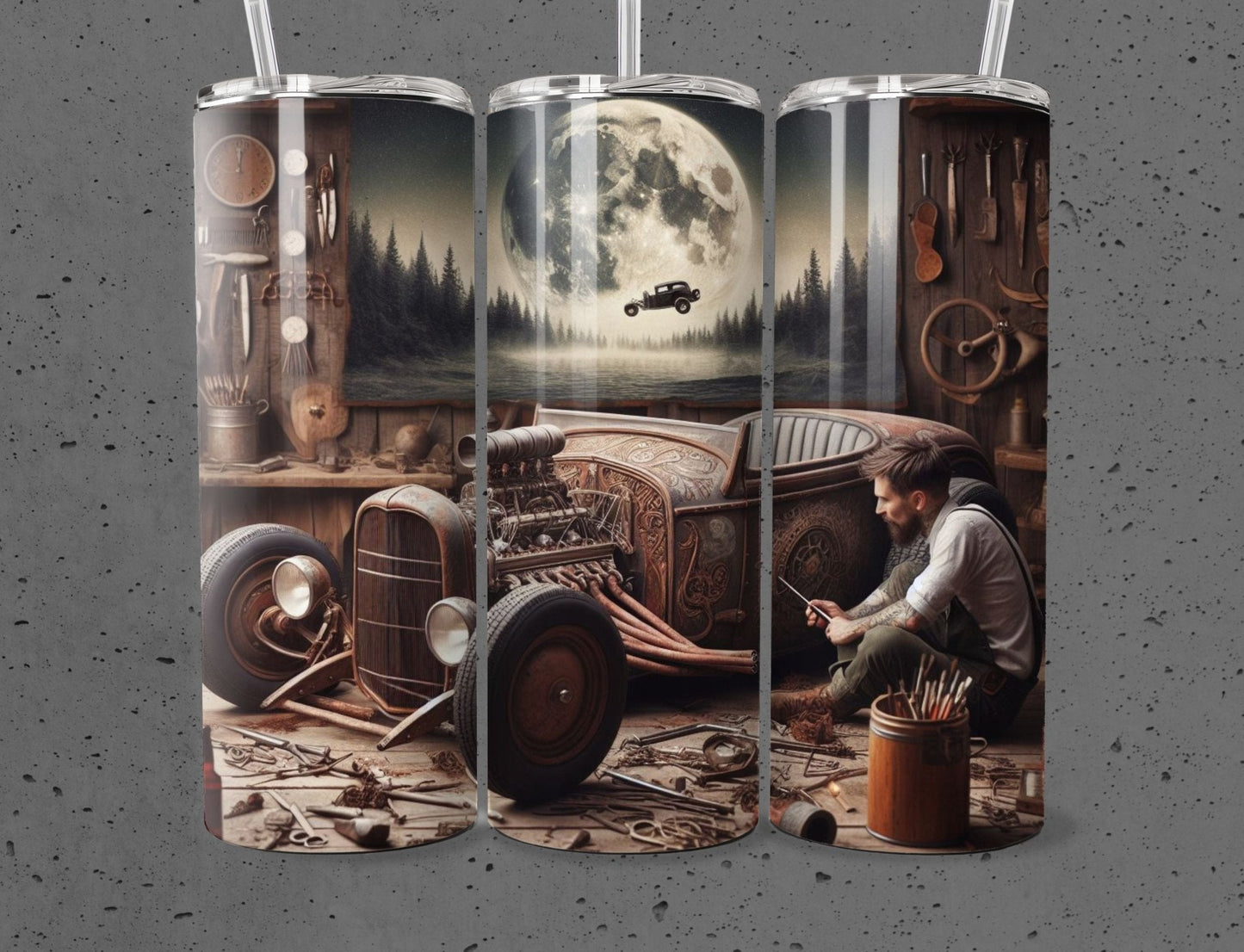 Mechanic Rat Rod 20oz Tumbler – Hot Rod Enthusiast Gift - Bubble Gum Wink