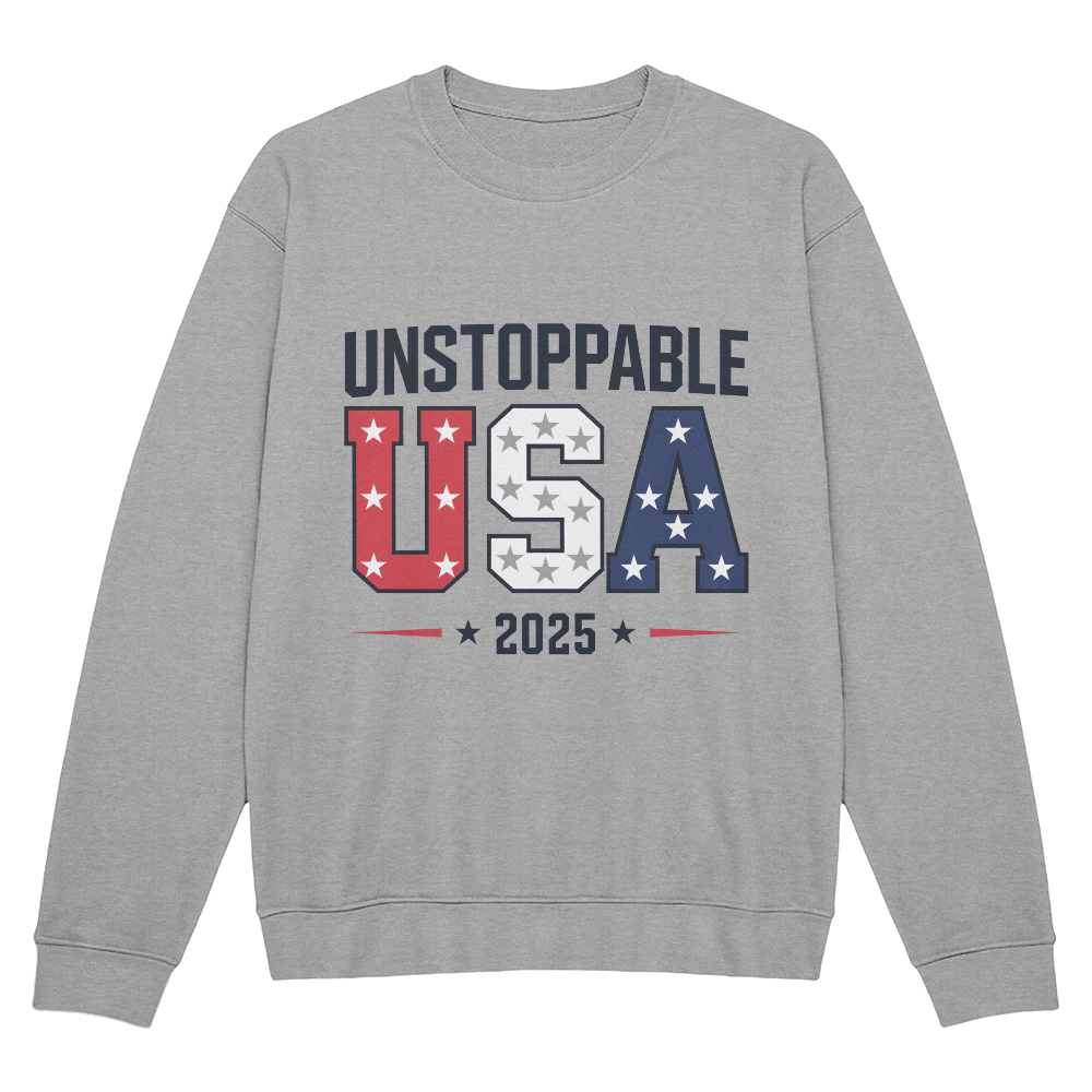 Unstoppable USA 2025 Sweatshirt | Bold Patriotic Fleece Pullover - Bubble Gum Wink