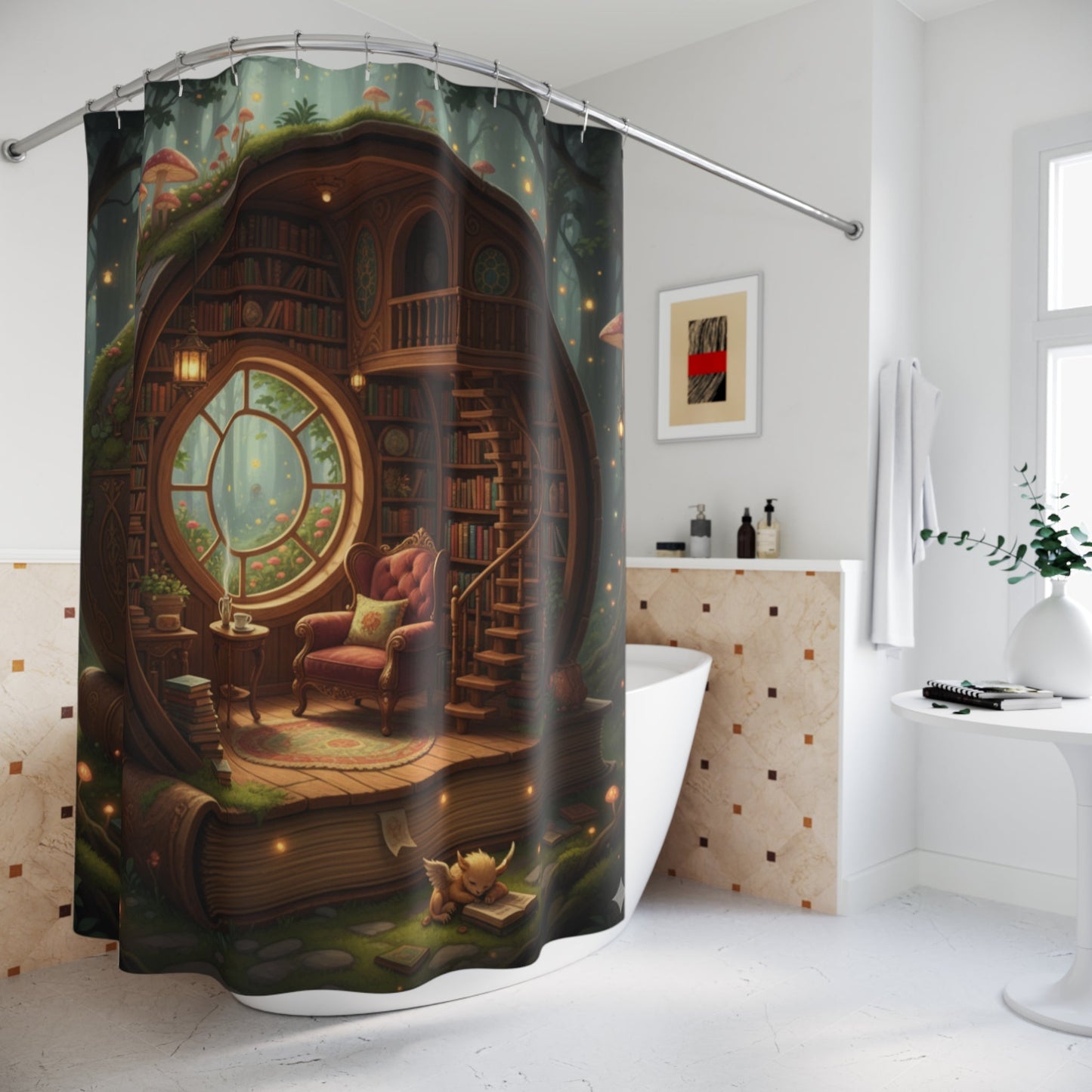 Woodland Storybook Library Shower Curtain - Bubble Gum Wink