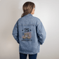 ’25 America Rises Women’s Oversized Denim Jacket | Patriotic Boyfriend Style - Bubble Gum Wink
