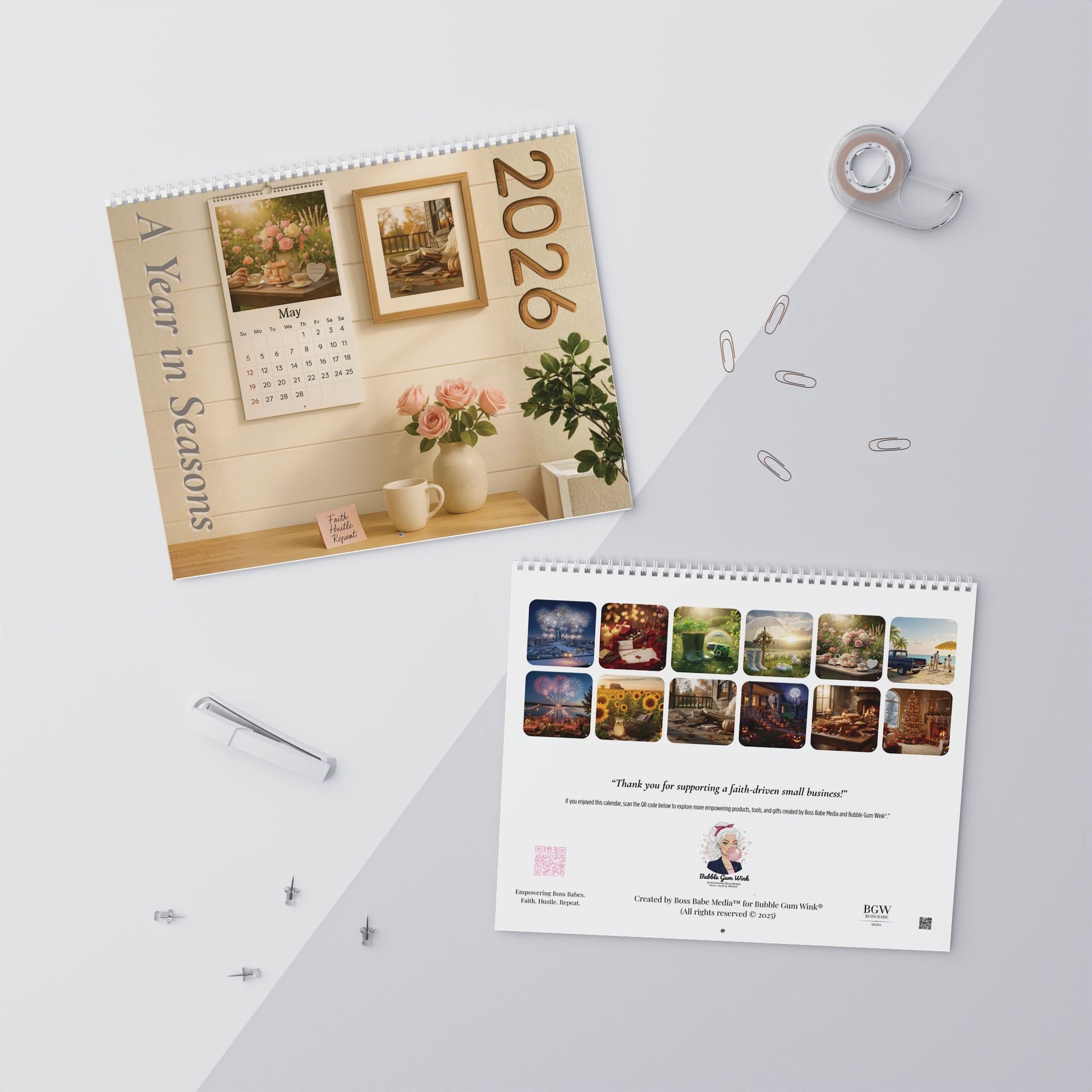 A Year in Seasons 2026 "Customizable" Wall Calendar – Seasonal Home Décor Gift - Bubble Gum Wink