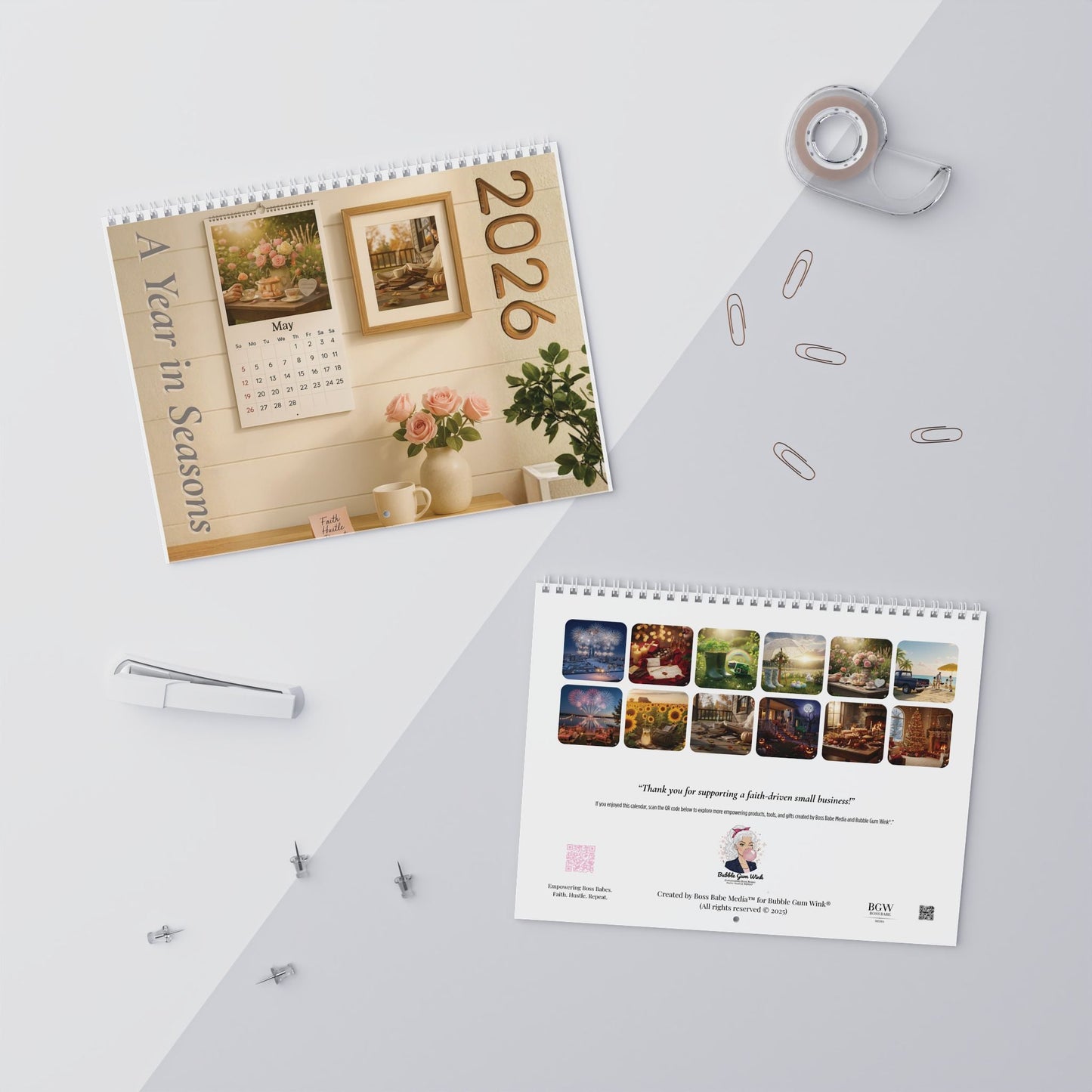 A Year in Seasons 2026 "Customizable" Wall Calendar – Seasonal Home Décor Gift - Bubble Gum Wink