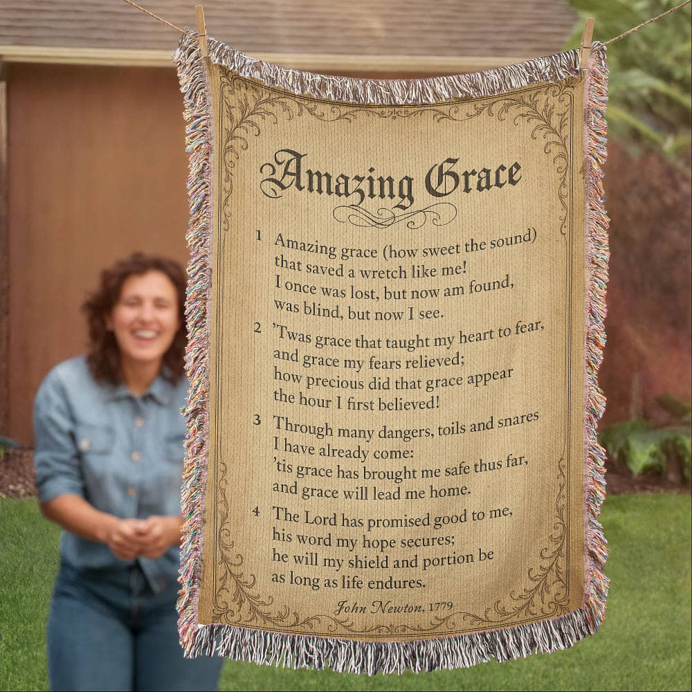 Amazing Grace Woven Throw Blanket – Hymn Collection | Faith Home Decor - Bubble Gum Wink