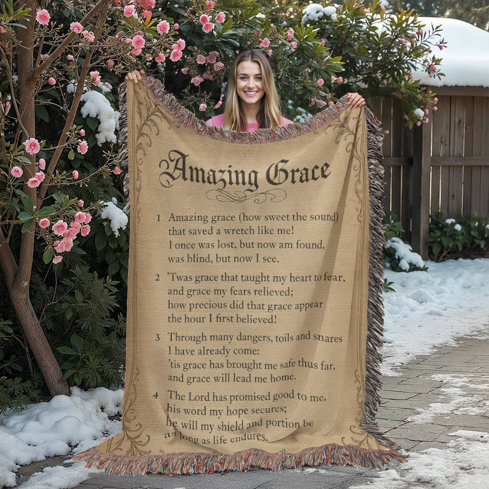 Amazing Grace Woven Throw Blanket – Hymn Collection | Faith Home Decor - Bubble Gum Wink