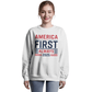 America First Always 2025 Sweatshirt | Patriotic Crewneck - Bubble Gum Wink