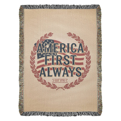 America First Always – Patriotic Woven Blanket | Est. 1776 Heritage Edition - Bubble Gum Wink