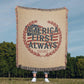 America First Always – Patriotic Woven Blanket | Est. 1776 Heritage Edition - Bubble Gum Wink