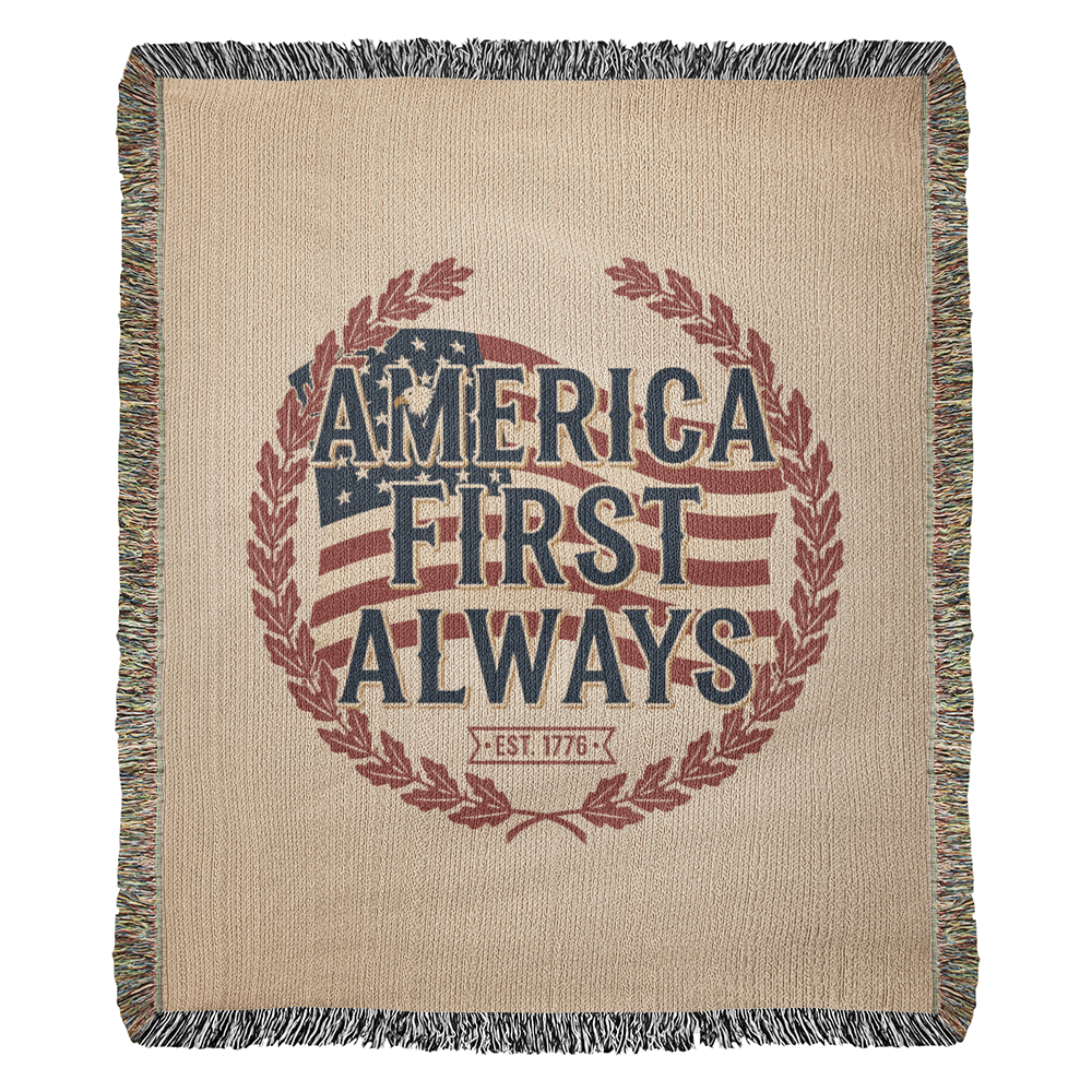 America First Always – Patriotic Woven Blanket | Est. 1776 Heritage Edition - Bubble Gum Wink