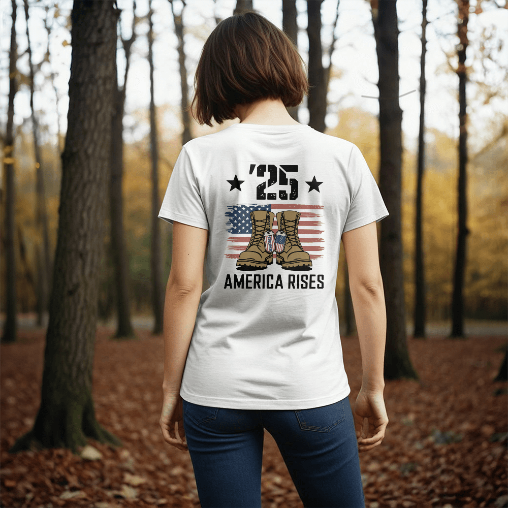 America Rises ’25 | Patriotic Unisex T-Shirt - Bubble Gum Wink