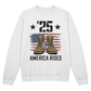 America Rises ‘25 Sweatshirt | Patriotic Unisex Crewneck - Bubble Gum Wink