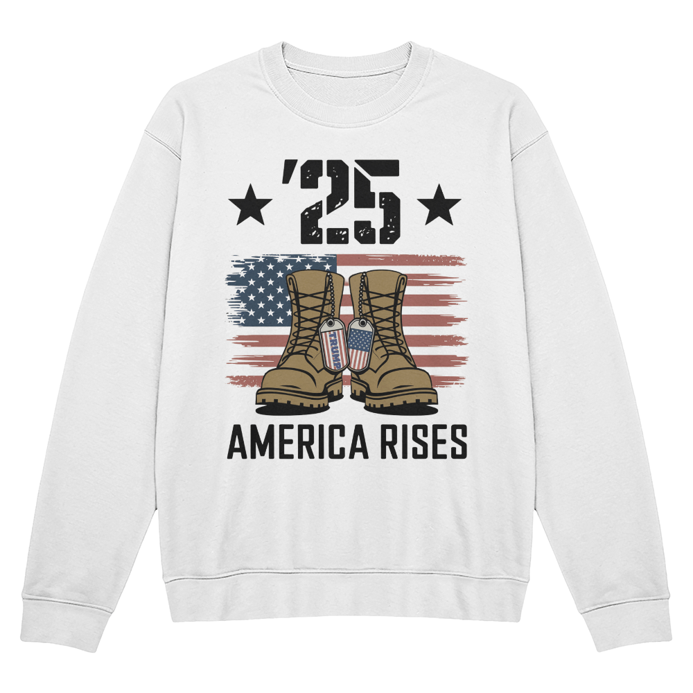 America Rises ‘25 Sweatshirt | Patriotic Unisex Crewneck - Bubble Gum Wink