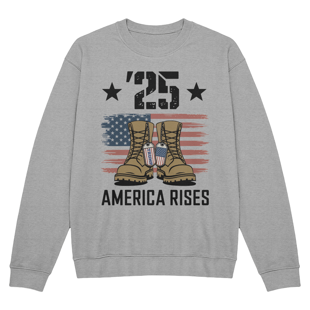 America Rises ‘25 Sweatshirt | Patriotic Unisex Crewneck - Bubble Gum Wink