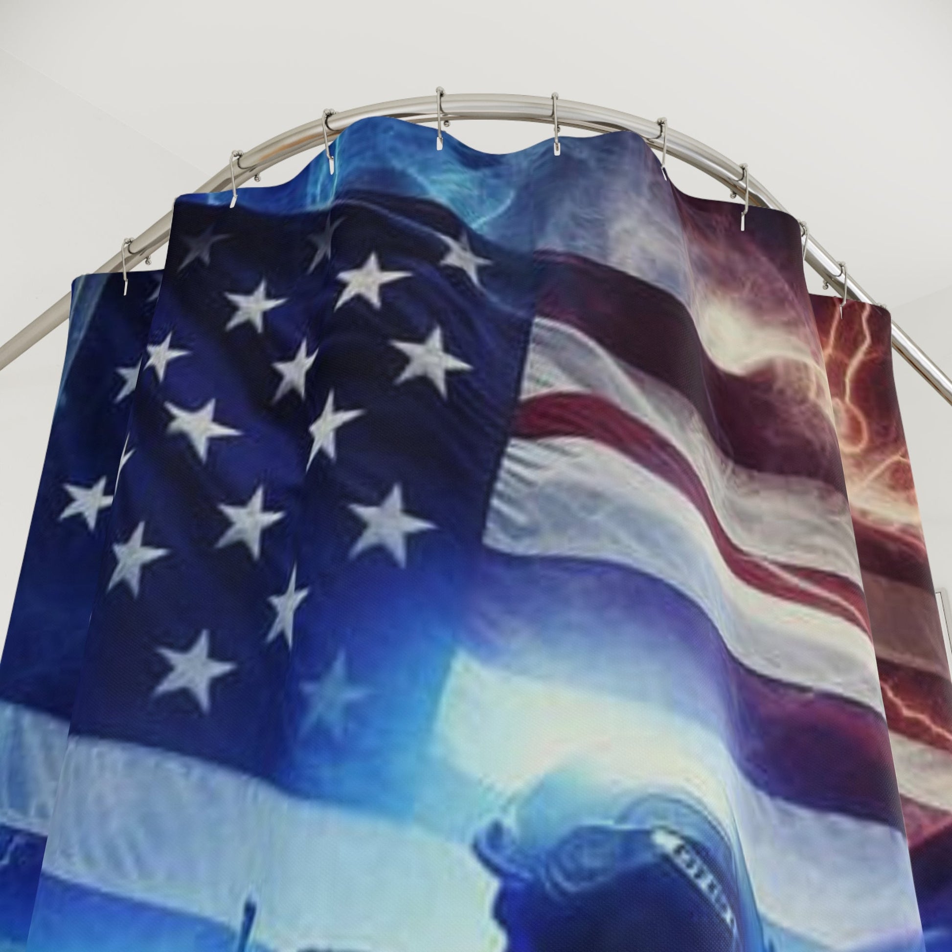 American Flag Soldier shower curtain | patriotic military bathroom decor - Bubble Gum Wink