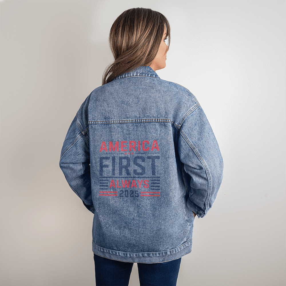 America First Always 2025 Womens Oversized Denim Jacket