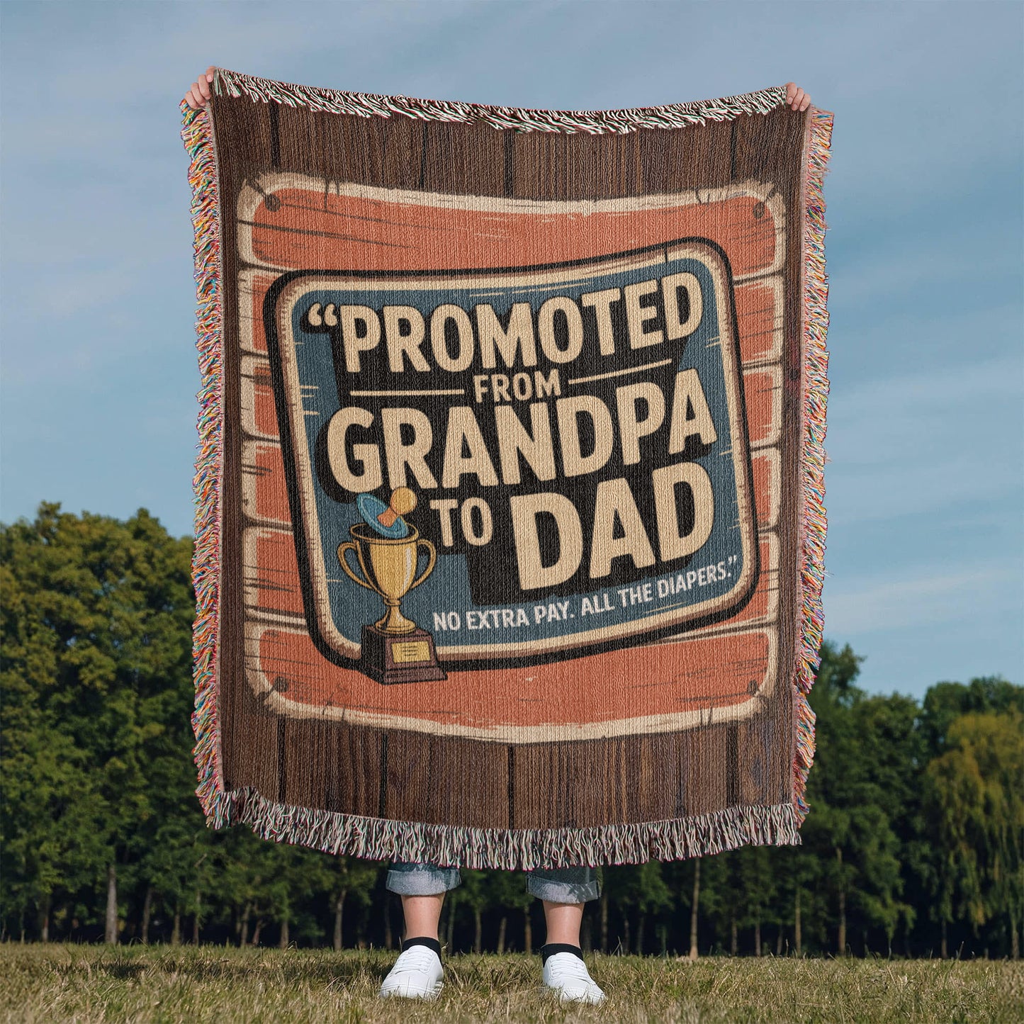 Promoted from Grandpa to Dad – Funny Woven Throw Blanket