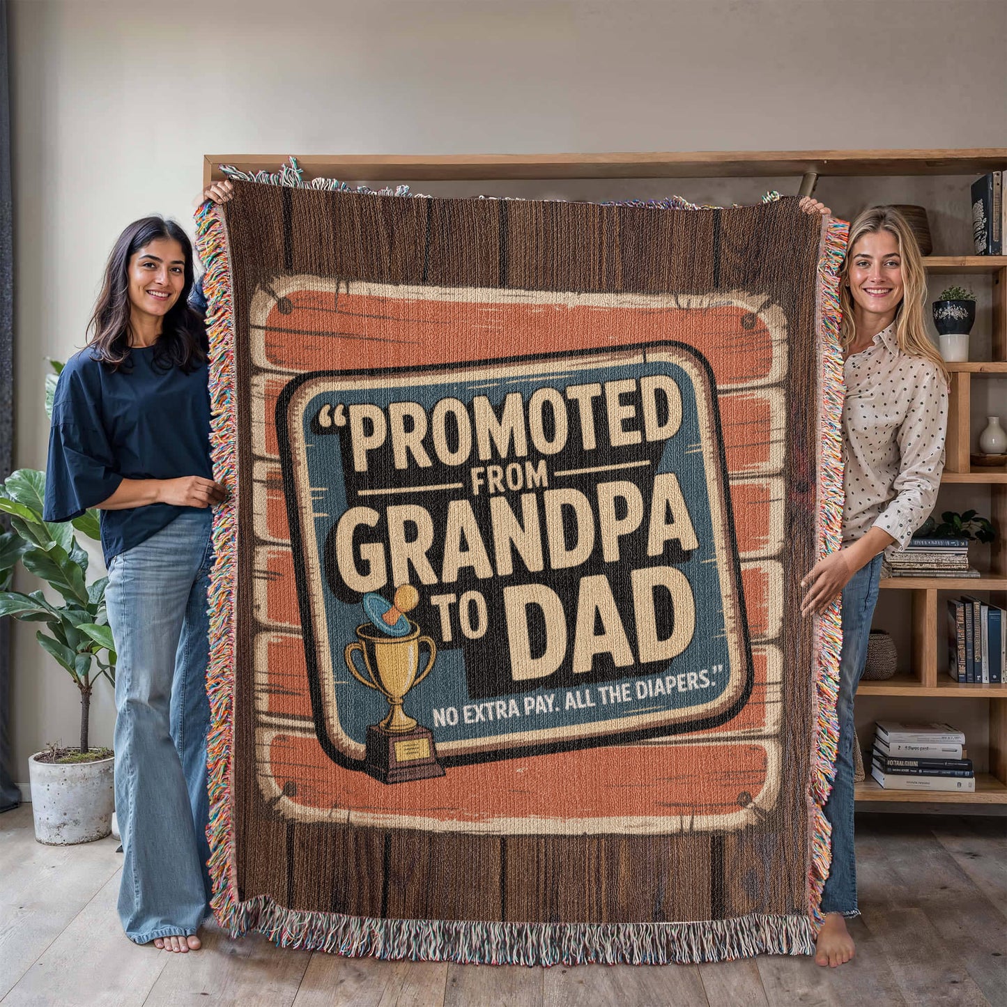 Promoted from Grandpa to Dad – Funny Woven Throw Blanket