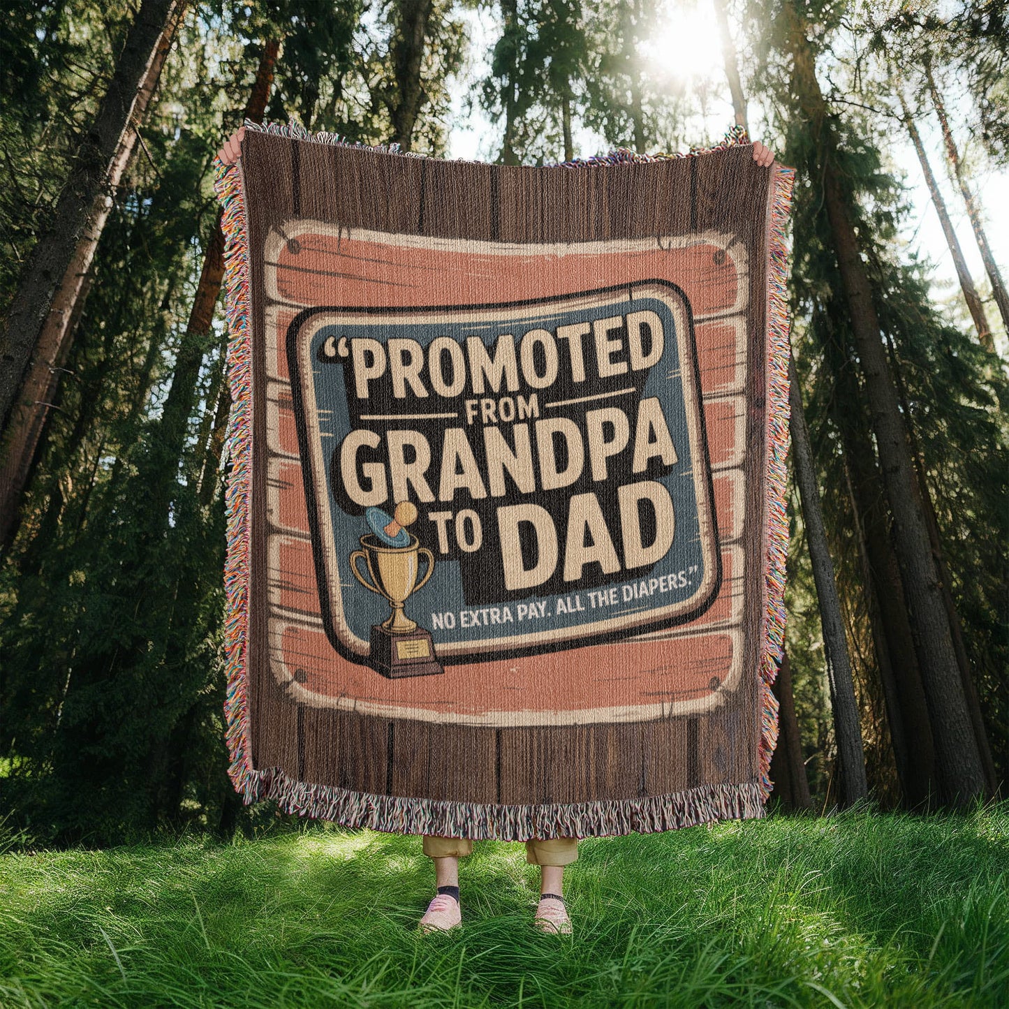 Promoted from Grandpa to Dad – Funny Woven Throw Blanket