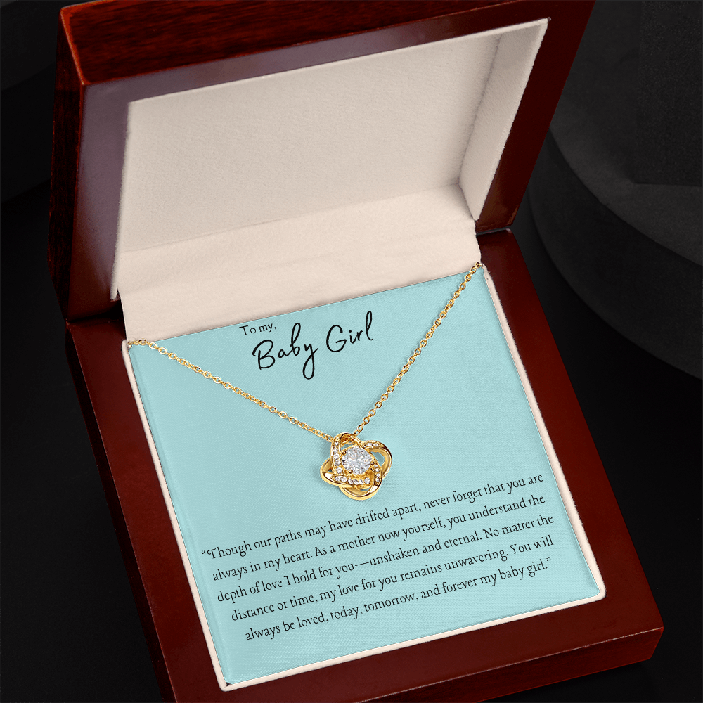 Baby Girl – Love Knot Necklace | Yellow or White Gold Finish - Bubble Gum Wink