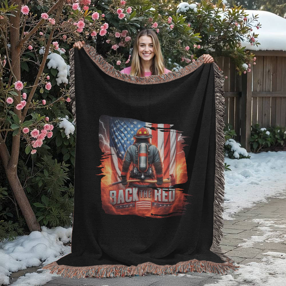 Back the Red Woven Throw Blanket – Firefighter Tribute - Bubble Gum Wink