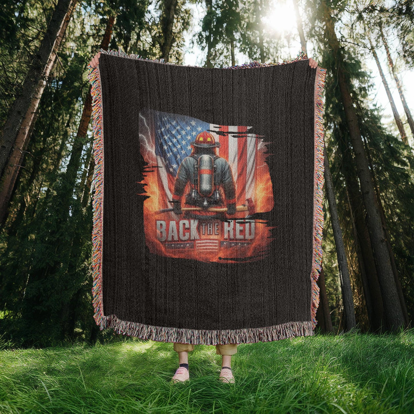 Back the Red Woven Throw Blanket – Firefighter Tribute - Bubble Gum Wink