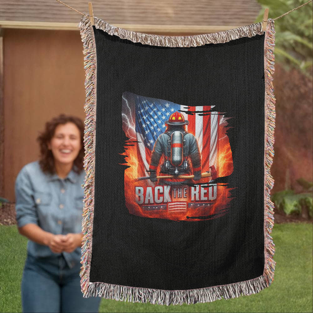 Back the Red Woven Throw Blanket – Firefighter Tribute - Bubble Gum Wink