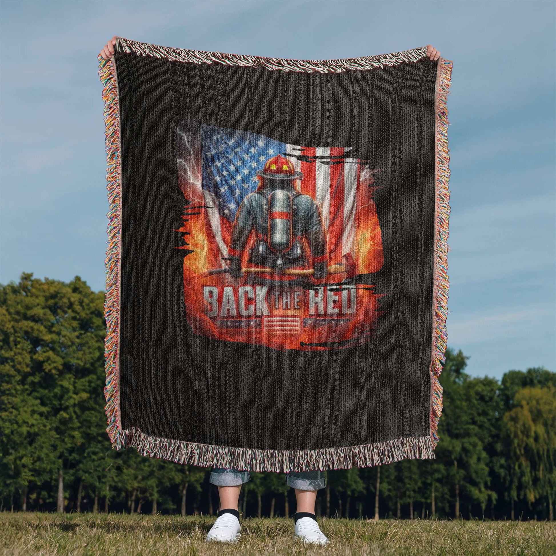 Back the Red Woven Throw Blanket – Firefighter Tribute - Bubble Gum Wink