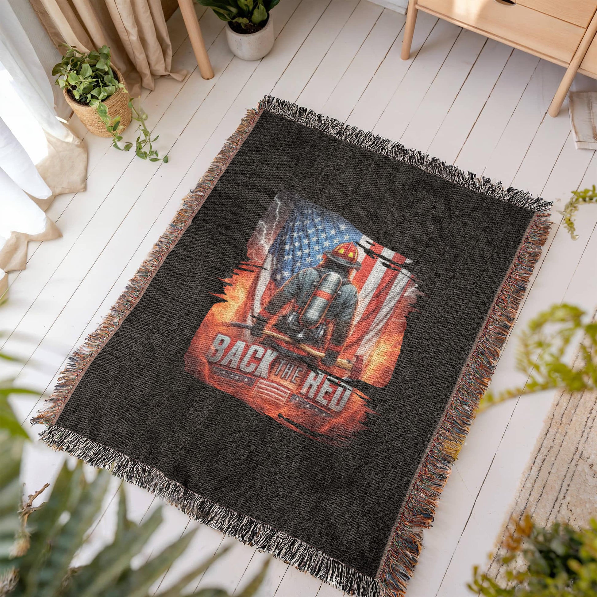 Back the Red Woven Throw Blanket – Firefighter Tribute - Bubble Gum Wink