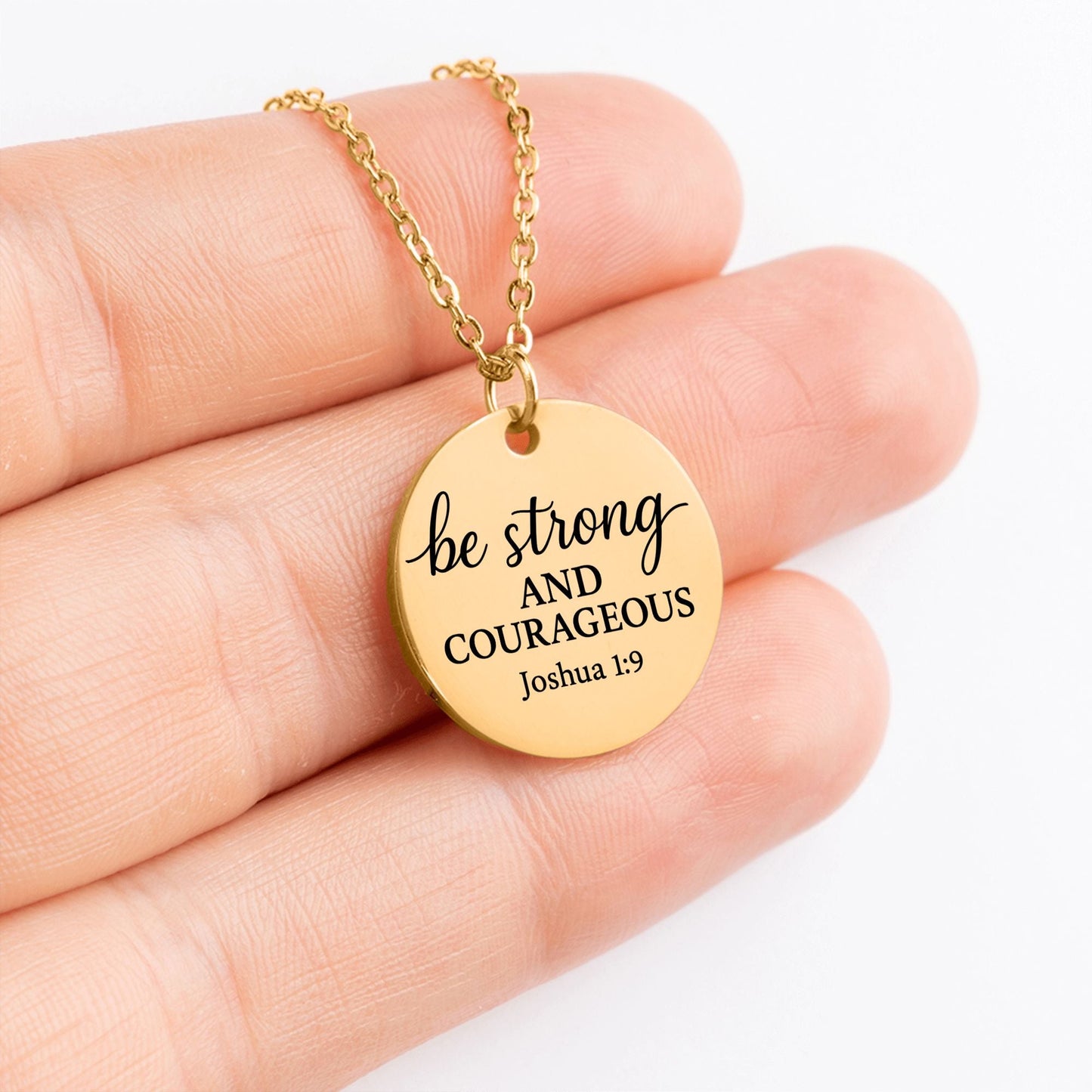 Be Strong and Courageous Coin Necklace – Joshua 1:9 Pendant - Bubble Gum Wink