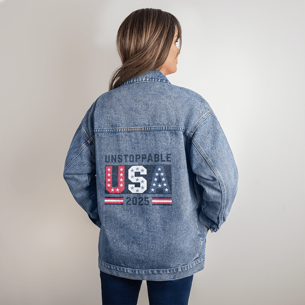 Bold USA Unstoppable 2025 Womens Oversized Denim Jacket - Bubble Gum Wink