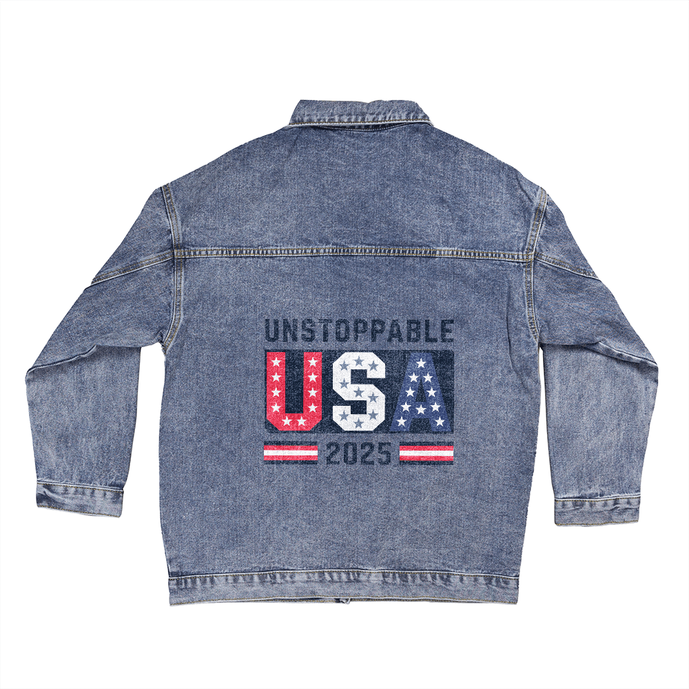 Bold USA Unstoppable 2025 Womens Oversized Denim Jacket - Bubble Gum Wink