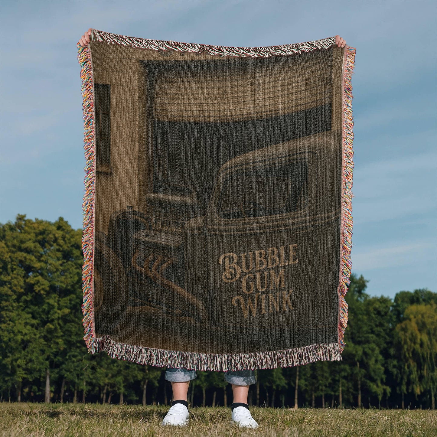 Bubble Gum Wink Rat Rod Woven Throw Blanket - Bubble Gum Wink