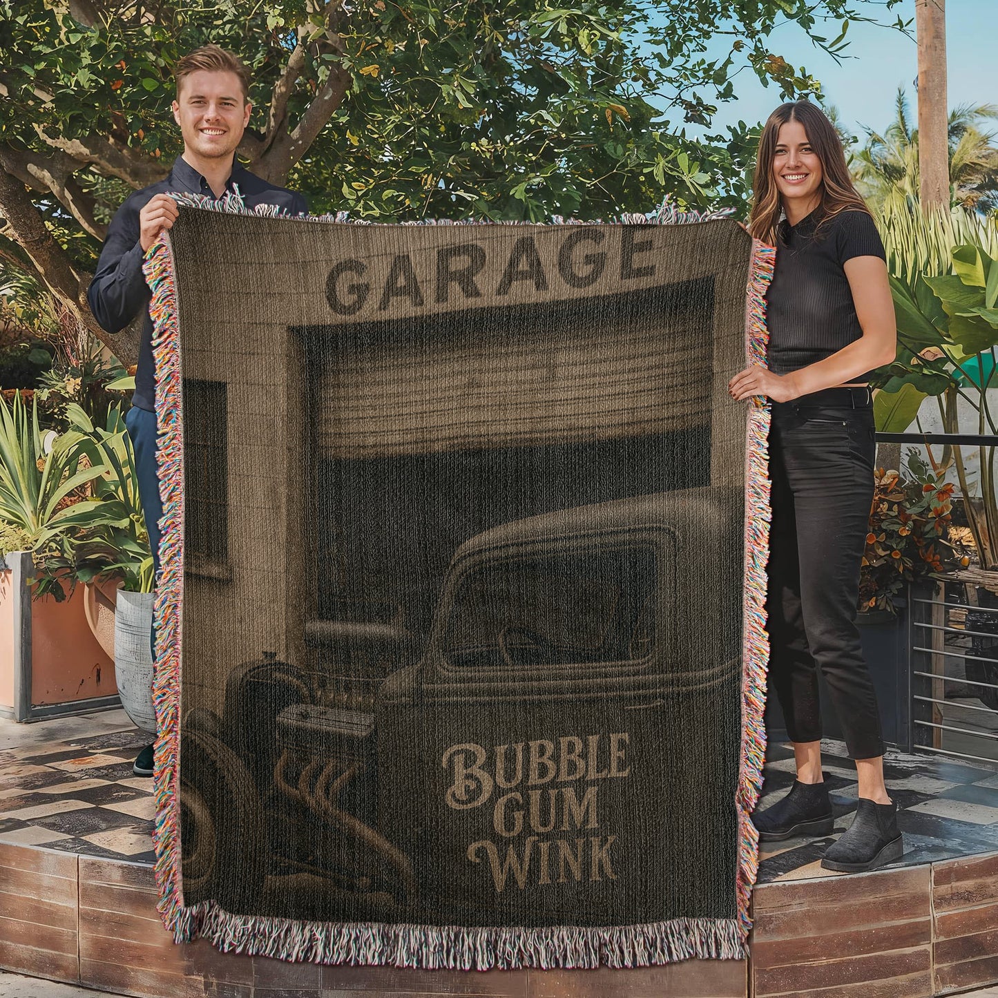 Bubble Gum Wink Rat Rod Woven Throw Blanket - Bubble Gum Wink