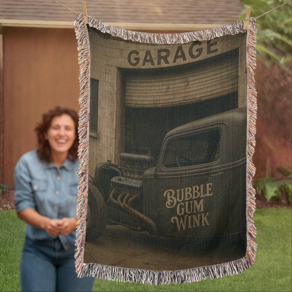 Bubble Gum Wink Rat Rod Woven Throw Blanket - Bubble Gum Wink