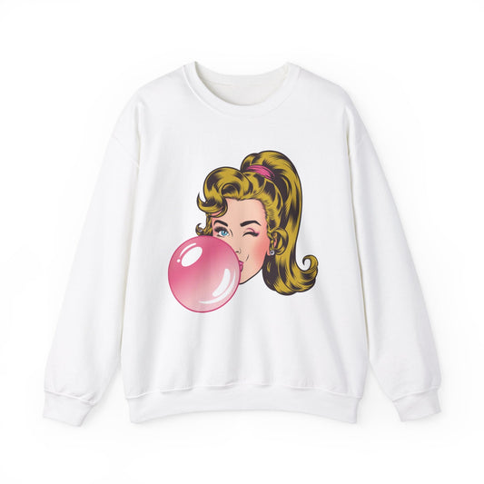 Bubble Gum Wink™ Unisex Crewneck Sweatshirt – Retro Sassy Vibes - Bubble Gum Wink