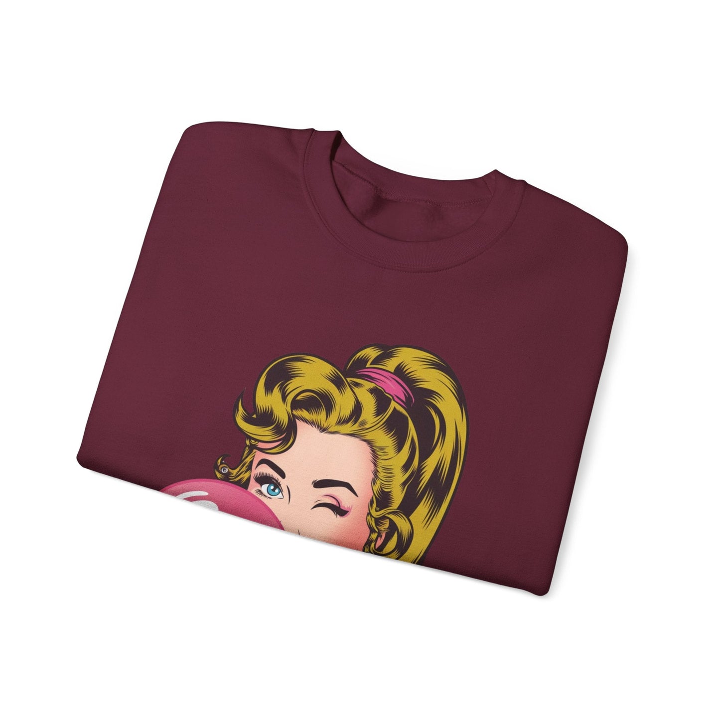 Bubble Gum Wink™ Unisex Crewneck Sweatshirt – Retro Sassy Vibes - Bubble Gum Wink