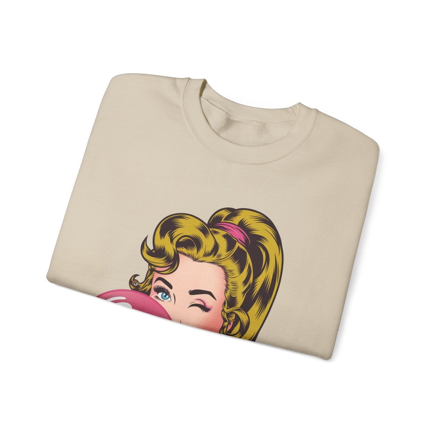 Bubble Gum Wink™ Unisex Crewneck Sweatshirt – Retro Sassy Vibes - Bubble Gum Wink
