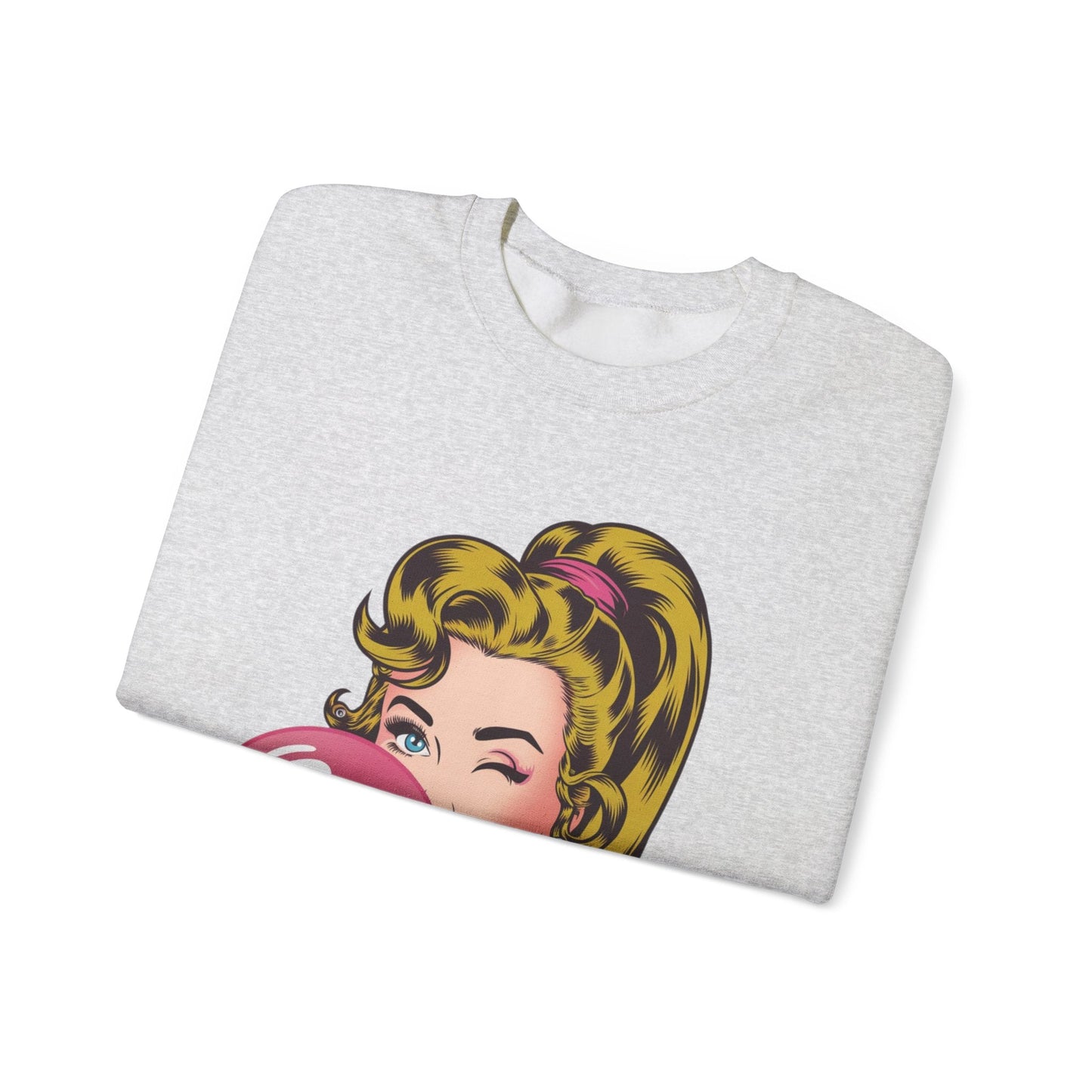 Bubble Gum Wink™ Unisex Crewneck Sweatshirt – Retro Sassy Vibes - Bubble Gum Wink