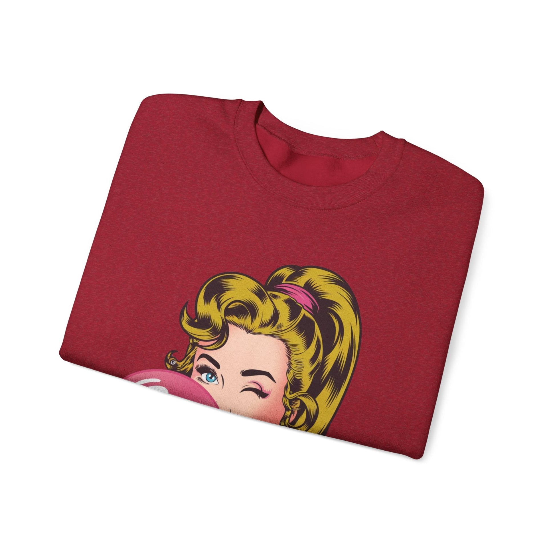 Bubble Gum Wink™ Unisex Crewneck Sweatshirt – Retro Sassy Vibes - Bubble Gum Wink