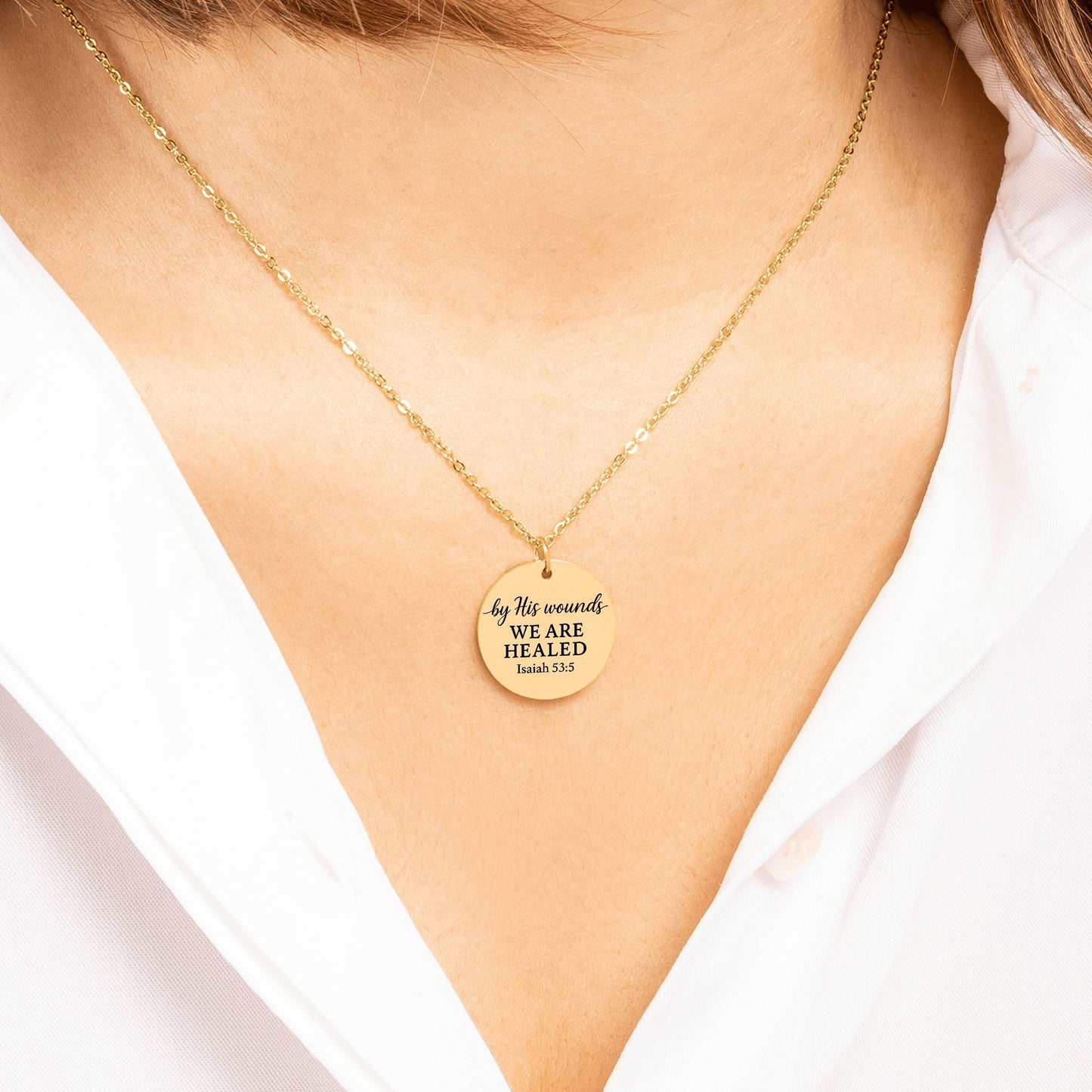 By His Wounds Coin Necklace – Isaiah 53:5 Healing Scripture Pendant - Bubble Gum Wink