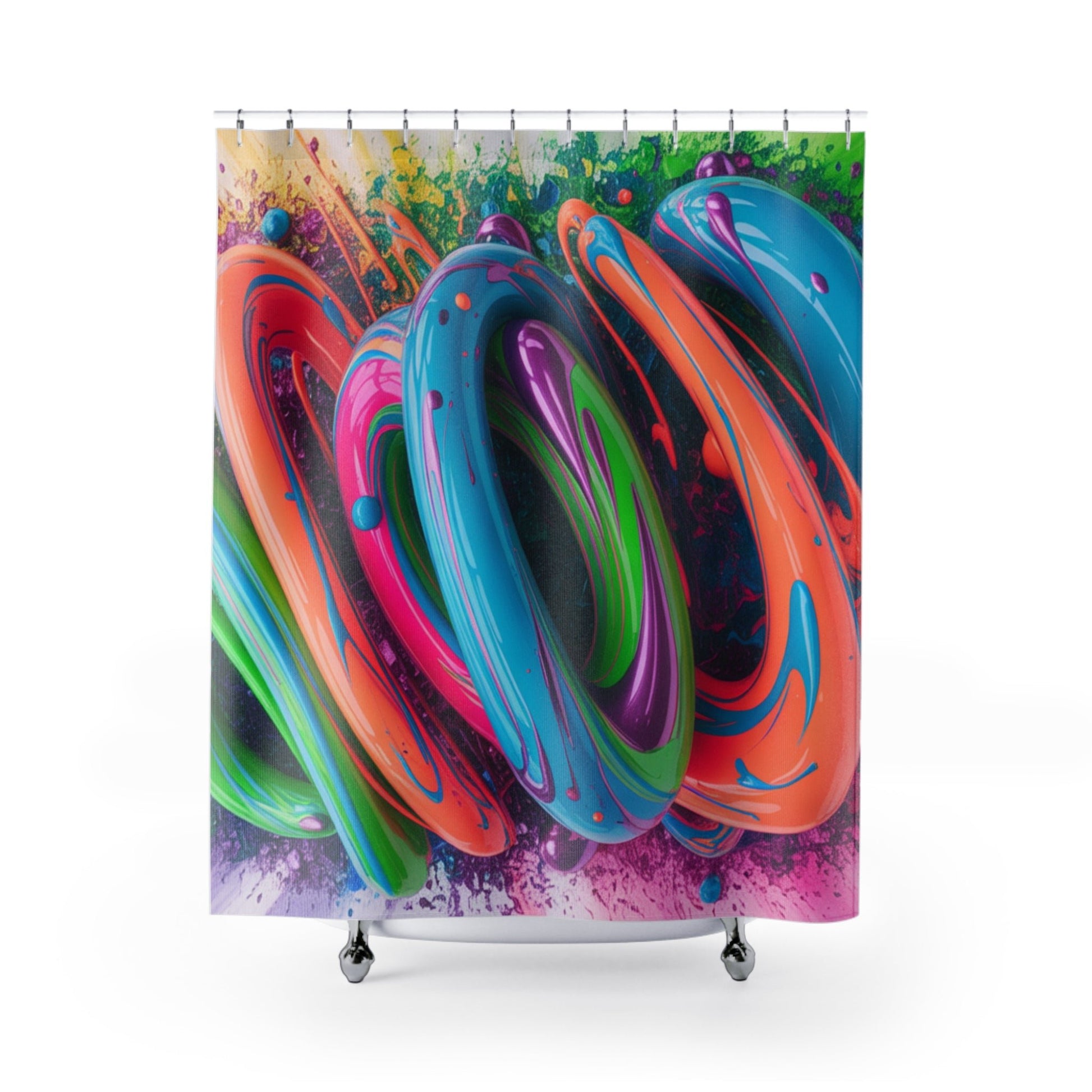 Colorful Abstract Swirl Shower Curtain | Neon Paint Splash Bathroom Decor - Bubble Gum Wink