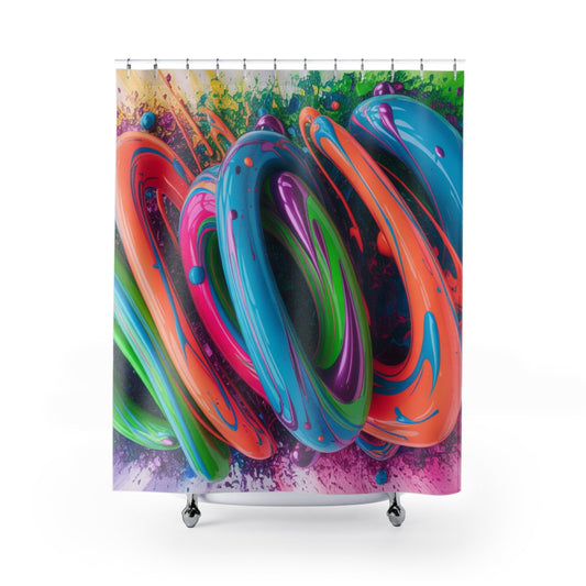Colorful Abstract Swirl Shower Curtain | Neon Paint Splash Bathroom Decor - Bubble Gum Wink