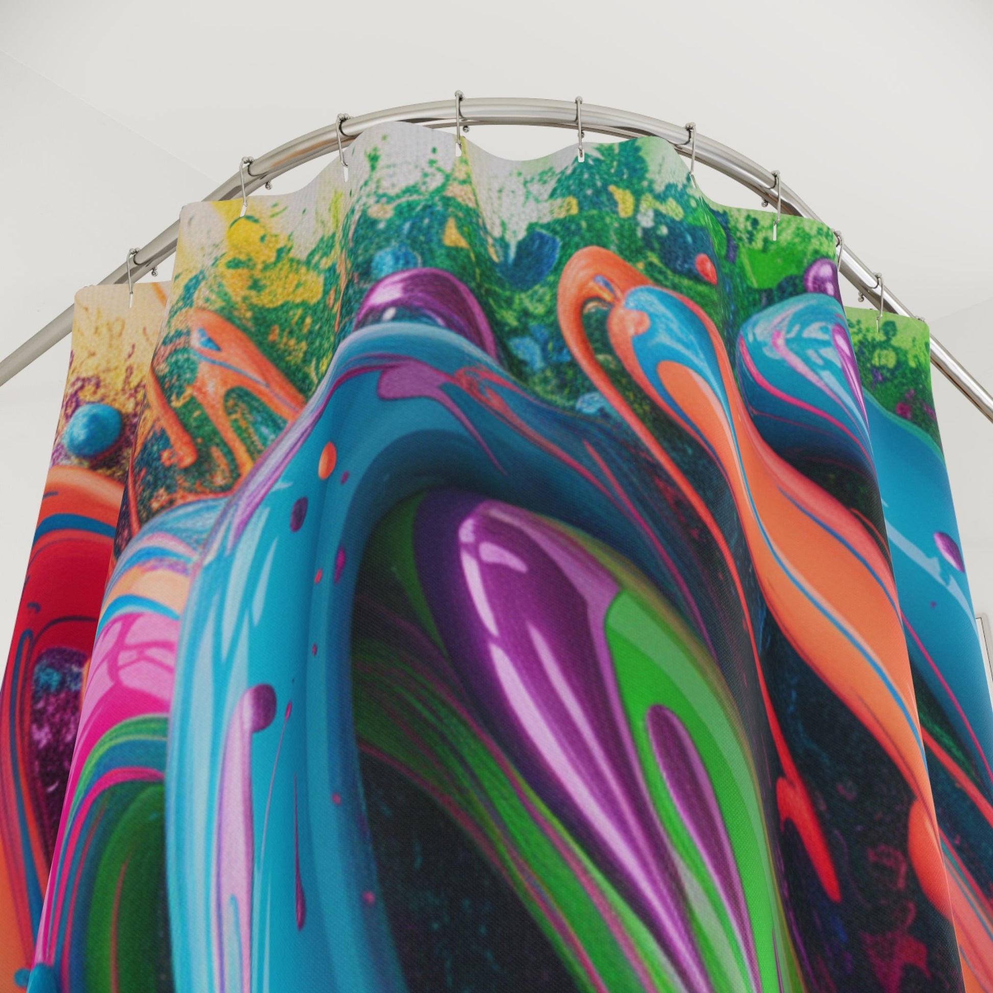 Colorful Abstract Swirl Shower Curtain | Neon Paint Splash Bathroom Decor - Bubble Gum Wink