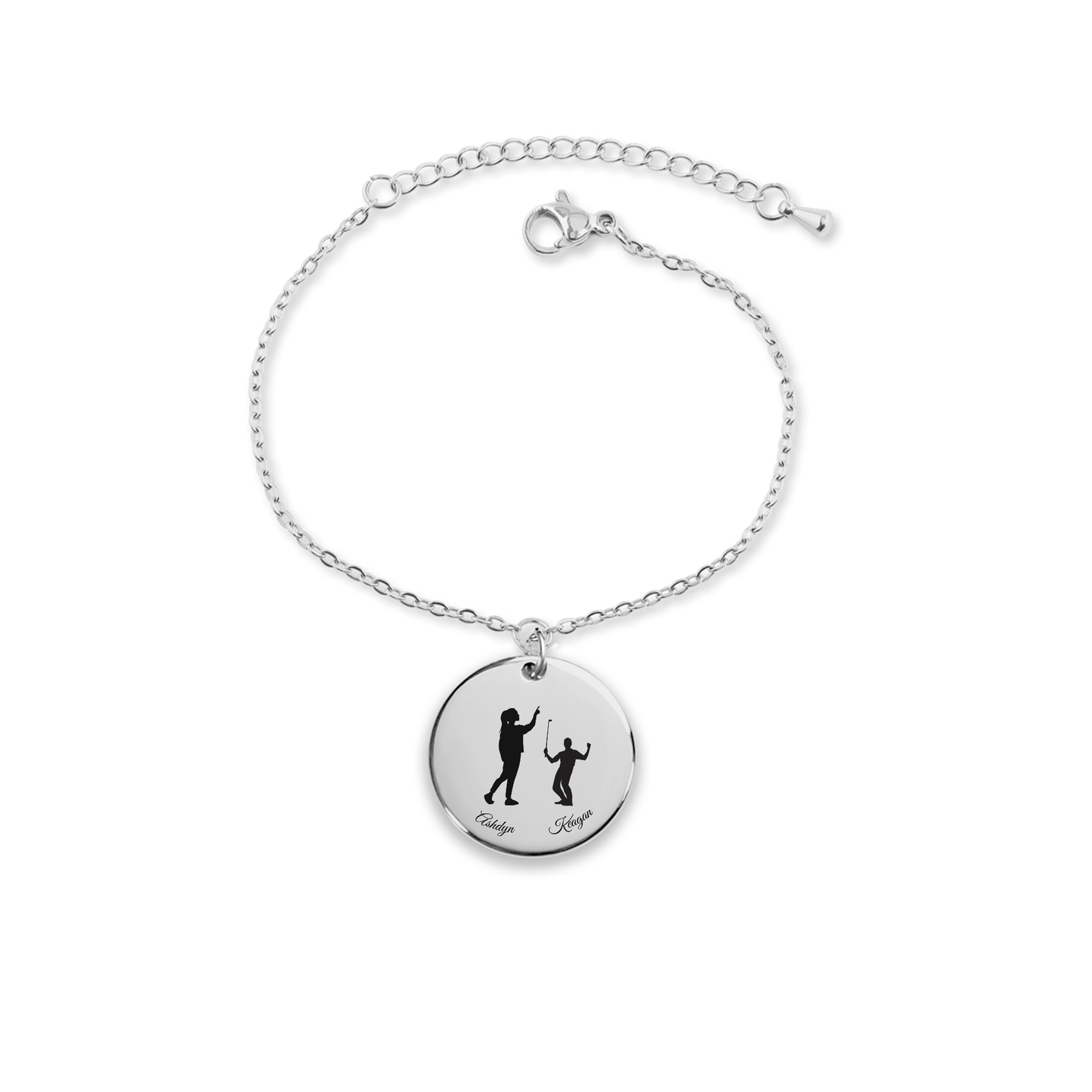 Custom Parent & Child Silhouette Coin Bracelet [Personalized] - Bubble Gum Wink