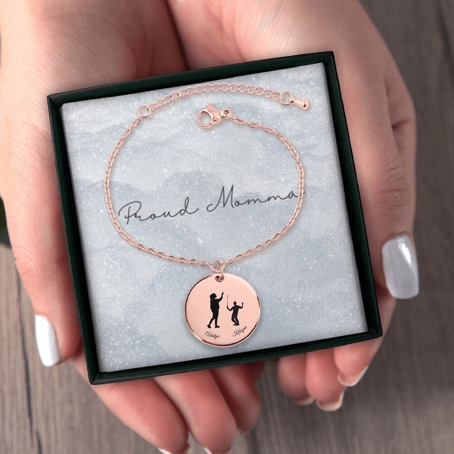 Custom Parent & Child Silhouette Coin Bracelet [Personalized] - Bubble Gum Wink