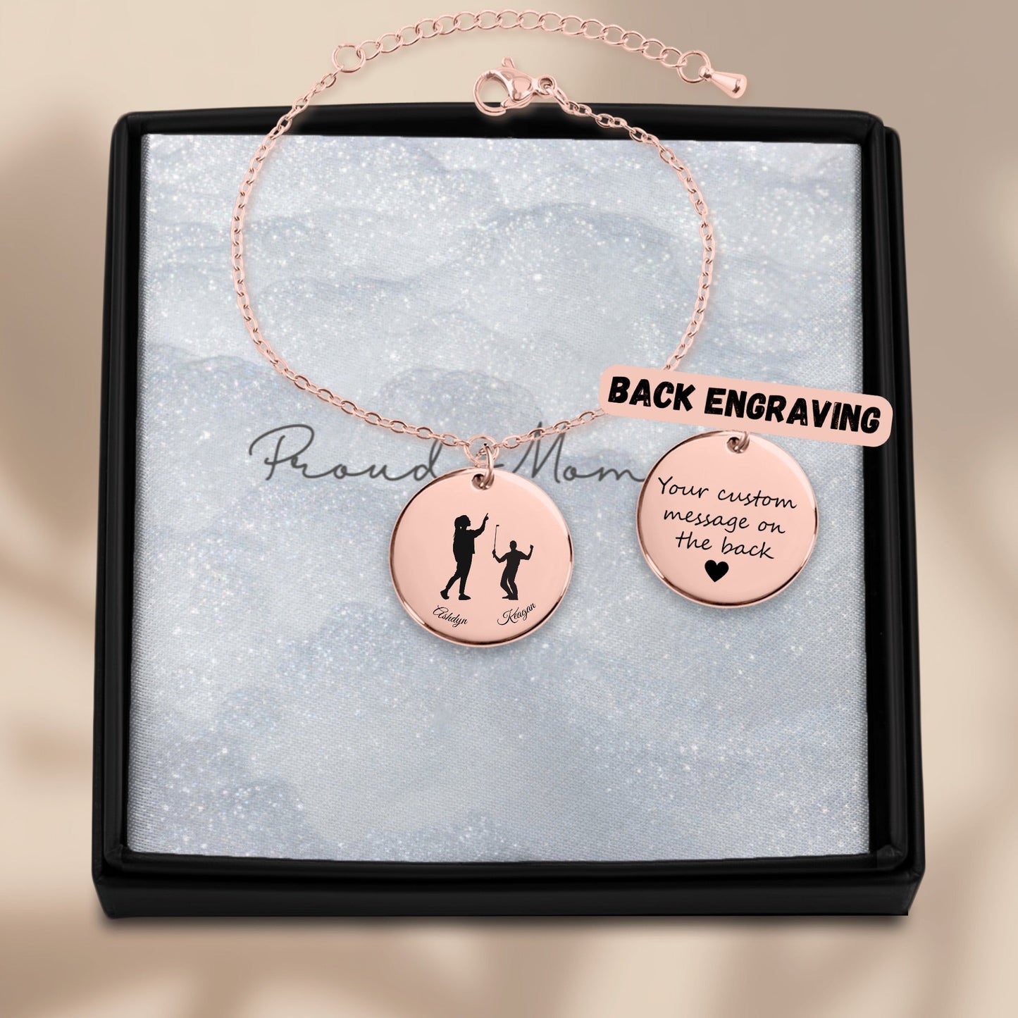 Custom Parent & Child Silhouette Coin Bracelet [Personalized] - Bubble Gum Wink
