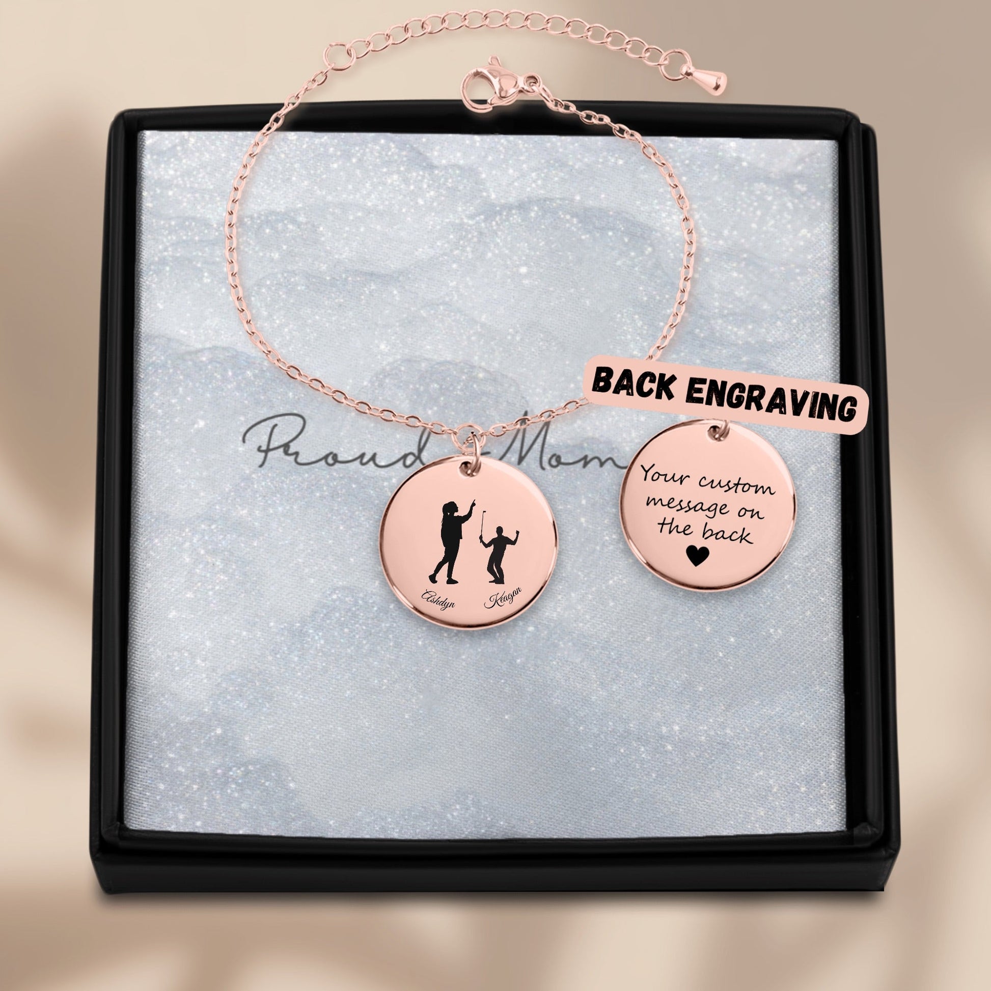Custom Parent & Child Silhouette Coin Bracelet [Personalized] - Bubble Gum Wink