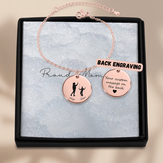 Custom Parent & Child Silhouette Coin Bracelet [Personalized] - Bubble Gum Wink